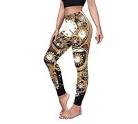 Eciodci Women's Halloween Leggings 3D Skull Pumpkin Horror Print Stretchy Soft High Waisted Workout Sports Yoga Pants, Brown/White, Large