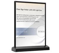 ECKEK LED Sign Holder Clear Sign Holder with LED Light Box, Table Menu Display Stand with Color Lights LED Menu Board A4 (white light version T shape with black frame)