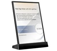 ECKEK LED Sign Holder Clear Sign Holder with LED Light Box, Table Menu Display Stand with Color Lights LED Menu Board A4 (white light version L shape with black frame)
