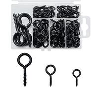 ECKJ 0.8/1/2Inch Screw Eyes Assorted Kit Black Eye Hooks Small Eye Bolts Metal Eye Pins Zinc Plated Eyelet for Hanging Ferns, Wind Chime, DIY Jewelry Making, Arts & Crafts Project 105 Pcs