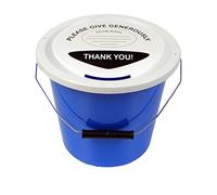 ECL 3 Light Blue Plastic Charity Money Collection Buckets with Lids, Labels and Ties (5 Litres)