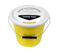 ECL 6 Yellow Charity Collection Buckets 5L - Round Plastic with Lids