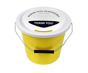 ECL 6 Yellow Charity Collection Buckets 5L - Round Plastic with Lids