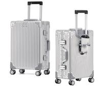 EclatVivid 1pc 24 inch 100% All Aluminum Large Suitcase, Zipperless Metal Suitcase, Full Aluminum Luggage with TSA Locks, Cup Holder(Silver, Checked in 24 inch)
