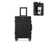 EclatVivid 24 inch 100% All Aluminum Large Suitcase, Zipperless Metal Suitcase, Full Aluminum Luggage with TSA Locks, Cup Holder(Black, Checked in 24 inch)
