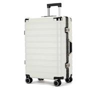 EclatVivid Luggage with USB & Type-C Charger Aluminum Frame Large Suitcase, 26 Inch Checked-in Luggage, PC Hard Shell Suitcase with USB Charger, Cup Holder(White,26 inch)