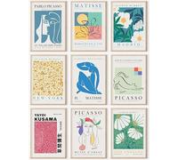 Eclectic Gallery Wall Art Set of 9, Abstract Matisse Poster Flower Market Prints, Minimalist Wall Decor Canvas Paintings, Trendy Aesthetic Room Decor for Bathroom, Bedroom, Living Room, Office(8"x10")