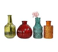 Eclectic Glass Bud Vases Set Of 4 Coloured Bottle Flower Stem Holders Decor Gift