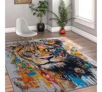 Eclectic Rugs 120x180cm Lion Portrait Graffiti Art Machine Washable Living Room Non Slip Rug Thin Foldable Rugs Dining Room Large Low Pile Bedroom Rug Brushstroke Design Throw Mat Urban Carpet