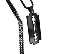 ECLECTIC SHOP UK LTD Black Razor Blade Pendant With Sturdy Chain 61cm / 24Inch Round Box Chain 316L Stainless Steel Jewellery Gothic Emo Includes A Velvet Gift Bag