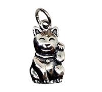 ECLECTIC SHOP UK LTD Lucky Cat Charm Maneki-Neko 925 Sterling Silver Tiny Fun Cute 3d Charm 925 Sterling Silver Bohemian Solid Silver Ideal Small Pentant Charm Jewellery And Boxed