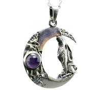 ECLECTIC SHOP UK LTD Moon Gazing Hare Amethyst 925 Sterling Silver 18 Inch Rolo Chain Lunar Hare Crescent Moon & Boxed Gift Ostara Hare