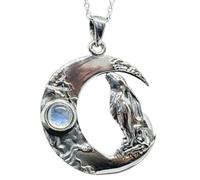 ECLECTIC SHOP UK LTD Moon Gazing Hare Moonstone 925 Sterling Silver 18 Inch Rolo Chain Lunar Hare Crescent Moon & Boxed Gift Ostara Hare
