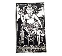Eclectic Shop Uk Pin Badge - The Devil Card - Tarot Devil Card Pin Badge Lapel Badge Tie Pin Silver Tone Effect Emo Goth Occult Magick