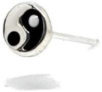 Eclectic Shop Uk Sterling Silver Enamel Nose Stud Silver 4mm Yin Yang Straight L Bendable 22 Gauge (0.6mm) Nose Stud Body Jewellery