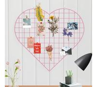 ECLENYES Grid Photo Wall Panels - 22.4"x20.4" Heart Shape Iron Rack Art Wire Board, Wall Grid Organizer, DIY Photo Frame for Home, Office, Kitchen, Bedroom, Christmas Gifts - Pink