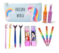 Eclet Essential Stationery Supplies A1 Pencil Case/Bag, 2 Unicorn Pens, 2 Mermaid Men, 2lipsrtick Eraser, 3raibow Pencil with 2 Unicorn Highlighters