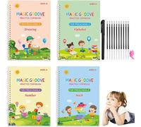 Eclet Magic Book for Kids, Sank Magic Practice Copybook, (4 Book+10 Refill+1 Pen+1 Grip) Number Tracing Book for Pre-Schoolers with Pen, Magic Calligraphy Copybook Set Writing Tool for Kids(E)