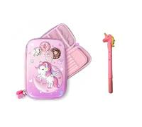 Eclet Premium 3D Unicorn Stationery Organiser - Hard Case with Inner Compartments - Aesthetic Storage Bag for School and Art Supplies - Includes 1 Unicorn Gel Pen