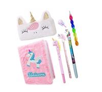 ECLET Unicorn collection-7pcs Fur Diary/Fur Pouch/Pen/Bullet Pencil/Designer Eraser (Multicolor)