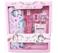 ECLET Unicorn Stationery Kit Set for Girls 12 Pcs Pencil, Eraser, Sharpener, Color Set Geometry Box (Pink)