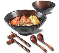 ECLIO Porcelain Ramen Bowl Set of 2-1000ml 34-Oz with Wooden Chopsticks, Spoons & Rests-Japanese Large Ramen Bowl for Noodle Soup Salad Pho Cereal Pasta-Microwave & Dishwasher Safe-Presentable Gift