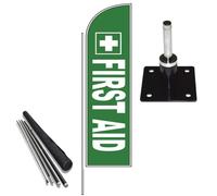 eclipse branding First AID Feather Flags | Poles Included with Permanent Screw Base | Portable 13.5 x 2.6 ft Large Feather Flag Banners