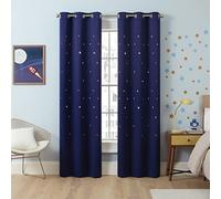 Eclipse Dreamer Star Laser Cut Room Darkening Grommet Window Curtains for Bedroom (2 Panels), 34 in x 84 in, Navy