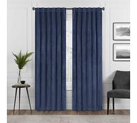 Eclipse Harper Velvet Rod Pocket Curtains for Bedroom, Single Panel, 50 in x 95 in, Navy