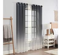 Eclipse Ines Printed Ombre Textured Sheer Grommet Window Curtains for Living Room (2 Panels), 52 in x 84 in, Charcoal