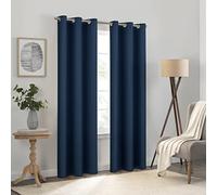 Eclipse Kendall Solid Textured Blackout Thermal Insulated Lining Grommet Window Curtain for Bedroom (1 Panel), 42 in x 63 in, Denim
