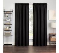 Eclipse Kendall Textured Blackout Thermal Rod Pocket Window Curtain, Insulating & Noise Reducing Curtains for Bedroom or Living Room (1 Panel), 84 in Long x 42 in Wide, Black
