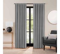 Eclipse Luxury Cotton Velvet 100% Blackout Rod Pocket Back Tab 96" x 50" Curtain Window Panel in Dark Grey