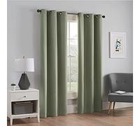 Eclipse Microfiber Thermal Insulated Single Panel Grommet Top Darkening Curtains for Living Room, 42" x 63", Moss