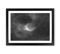 Eclipse Of The Moon In Abstract Modern Art Framed Wall Art Print, Ready to Hang Picture for Living Room Bedroom Home Office Décor, Black A2 (64 x 46 cm)