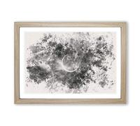 Eclipse of The Moon Watercolour Framed Print | A2 Oak Framed Wall Art | Ready to Hang | Modern Space Picture | Living Room Bedroom Lounge Office