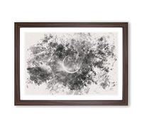 Eclipse of The Moon Watercolour Framed Print | A2 Walnut Framed Wall Art | Ready to Hang | Modern Space Picture | Living Room Bedroom Lounge Office