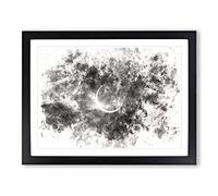 Eclipse Of The Moon Watercolour Modern Framed Print | A3 Black Framed Wall Art | Ready to Hang | Modern Space Picture | Living Room Bedroom Lounge Office