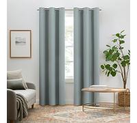 Eclipse Pembroke 100% Blackout, Faux Linen Grommet Window Curtains, 108 in Long x 42 in Wide, Thermal Insulated and Noise Reducing Curtains for Living Room, Bedroom, 2 Curtain Panels, Blue