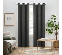 Eclipse Pembroke Blackout, Faux Linen Grommet Window Curtains, 84 in Long x 42 in Wide, Thermal Insulated & Noise Reducing Curtains for Living Room, Bedroom or Media Room, 2 Curtain Panels, Charcoal