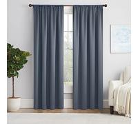 Eclipse Solid Thermapanel Modern Room Darkening Rod Pocket Window Curtain for Bedroom (1 Panel) 63" x 54" Curtain Panel in Blue