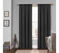 Eclipse Tricia Room Darkening Thermal Rod Pocket Window Curtains for Bedroom, Single Panel, 52" x 84", Black