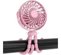 Eclipto Pram Fan, Pram Fan Clip On Stroller, Mini Portable USB Rechargeable Pushchair Fans with 3 Speeds & Night Light, 800mAh Battery. Ideal for Car, Stroller, Bike & Camping (Pink)