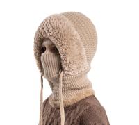 Eclipto Winter Warm Knitted Cap＆Neck Warmer Sets, 3 in 1 Beanie Hat, Women Knit Balaclava Windproof Skimask, Flexible Beanie Hat with Hairball (Khaki)