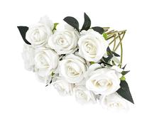 Eclove 12 Pcs Artificial Roses, Artificial Flowers Fake Roses 30cm Single Long Stem Silk Fake Faux Flowers Wedding Bouquet Realistic Flower for Garden Party Home Hotel Office Decoration (White)
