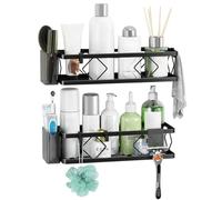 Eclove 2 Pcs Steel Shower Shelf with 3 Plastic Organiser Boxes, Rustproof Bathroom Storage Shelf, Shower Caddy no Drilling, Adhesive Wall Mounted for Bathroom Organisation, Black