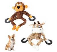 Eclove Interactive dog toys, Squeaky Plush Toy for Puppy, Durable Rubber Ring Dog Toy,Monkey Plush Chew toys for washable, small, medium dog, Making Fun and Avoiding Boredom (Cattle)