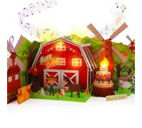 Ecloverlife Musical Birthday Card for Kids, 3D Farm Pop-Up Birthday Card with Lights & Sounds & Blowable Candle, Happy Birthday Singing Card for Boys Girls Kids Grandson Granddaughter
