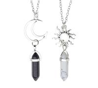 ECMQS 2 Pieces Sun Crystal Pendant Couple Necklace for Daily Wearing Party Dinner Travel Wedding Symbolize Love for L Hexagonal Necklace Crystal