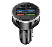 ECMQS 6 Port USB C Chargers Block with 30W Power LED, Black | Smart Digital Screen with Overload Compatibility, Current Monitor, Safe Charging Solution for Home Travel Use